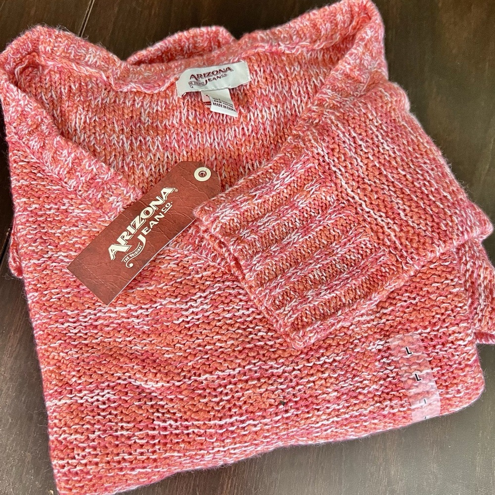 Arizona Jean Co Coral Pink Marled V-Neck Sweater Women's L NWT High Low‎ Hem
